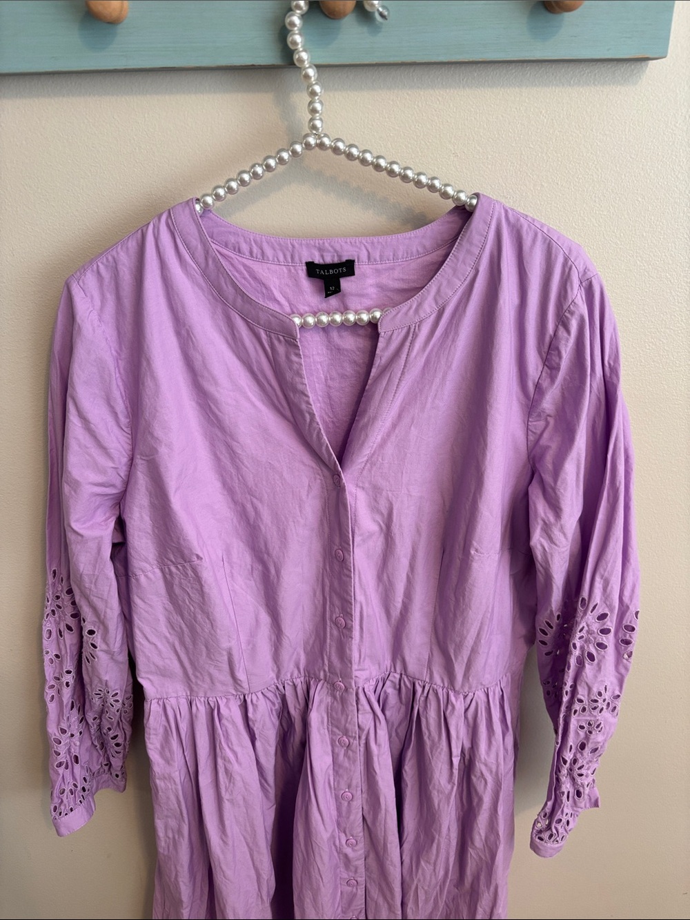 Talbots Lavender Eyelet Button-Front Midi Dress size 12 - Picture 3 of 7